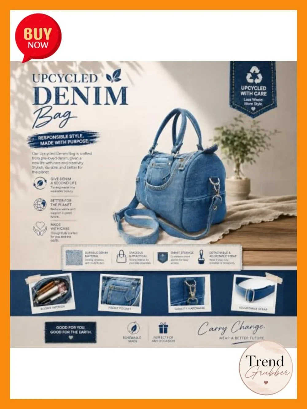 Handmade Upcycled Denim Crossbody Satchel Purse with Adjustable Strap and Top